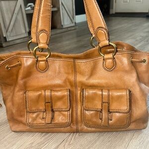 ANTONIO MELANI Cognac Brown
Leather Satchel Messenger Bag Purse